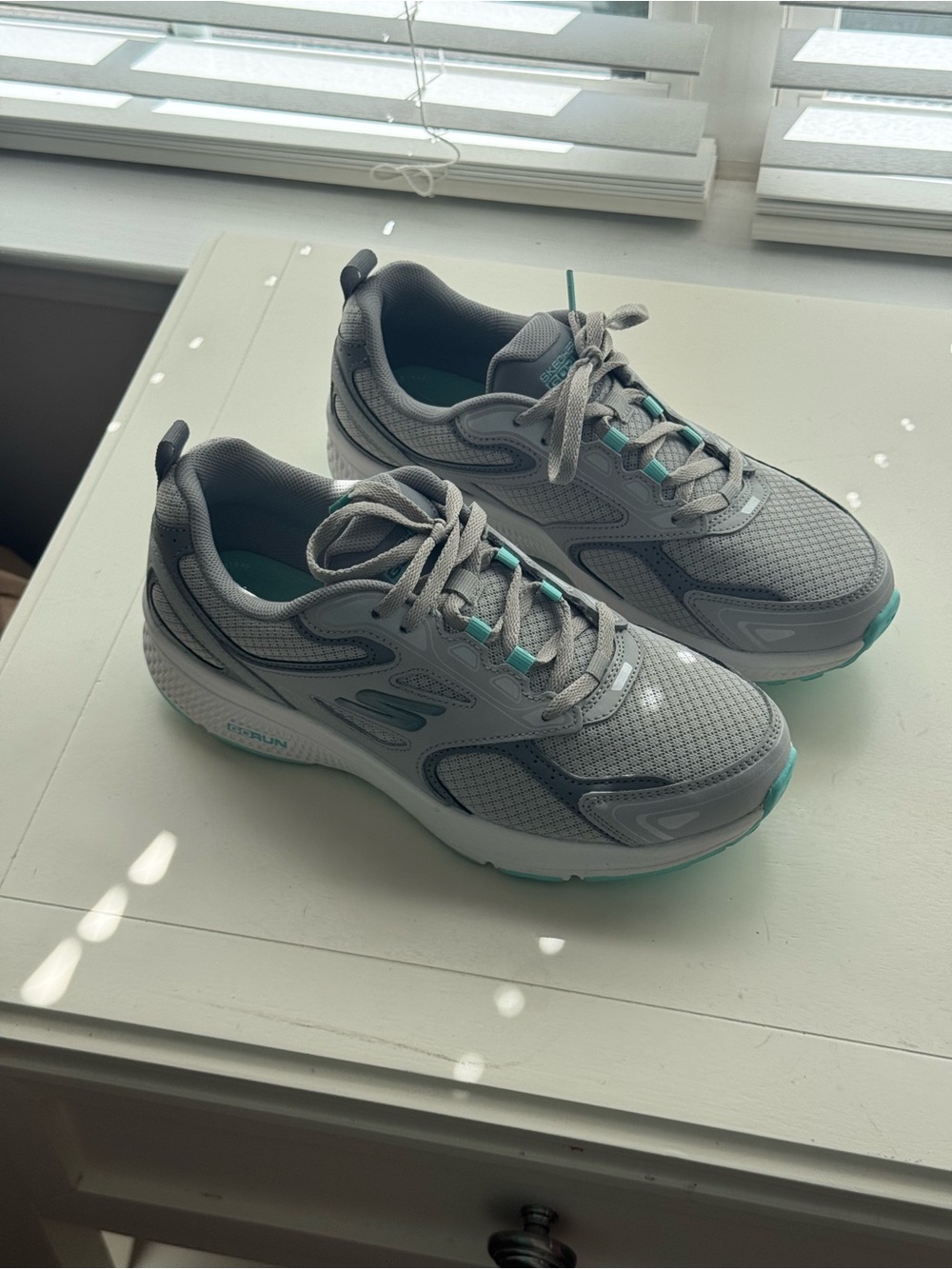Skechers Go Run Gray Athletic Walking Sneakers with Teal Accents